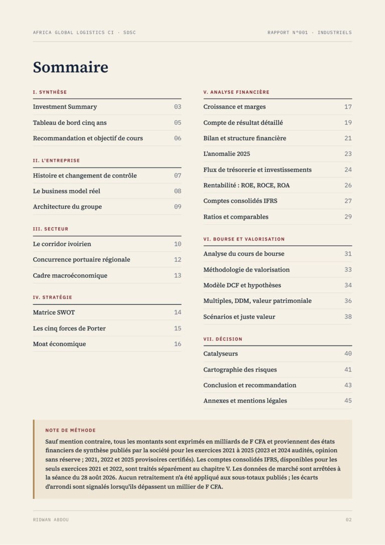 AGL Côte d'Ivoire · Rapport d'août 2026, sommaire (page 2)