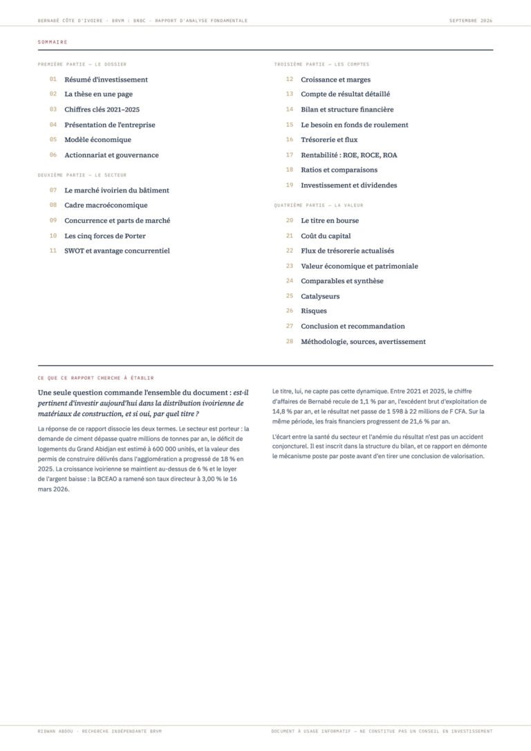 Bernabé Côte d'Ivoire · Rapport de septembre 2026, sommaire (page 2)