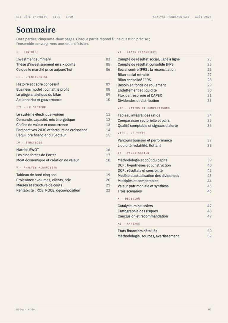 CIE Côte d'Ivoire · Rapport d'août 2026, sommaire (page 2)