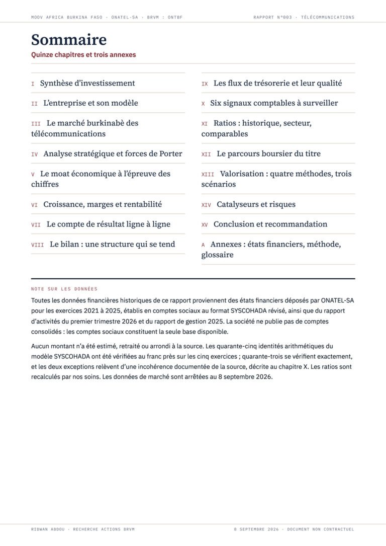 Moov Africa Burkina Faso · Rapport de septembre 2026, sommaire (page 5)