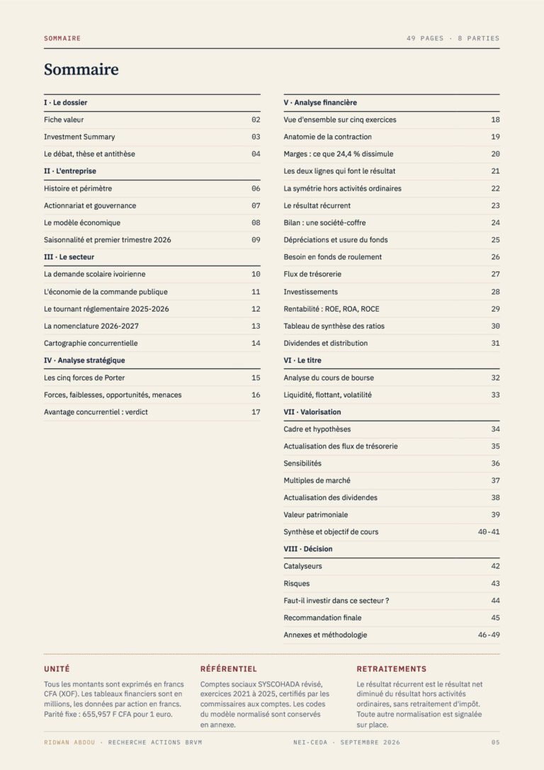 NEI-CEDA · Rapport de septembre 2026, sommaire (page 5)