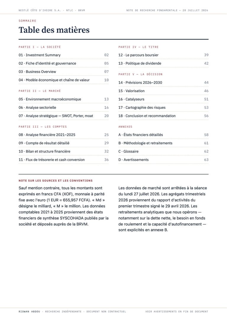 Nestlé Côte d'Ivoire · Rapport de juillet 2026, sommaire (page 5)