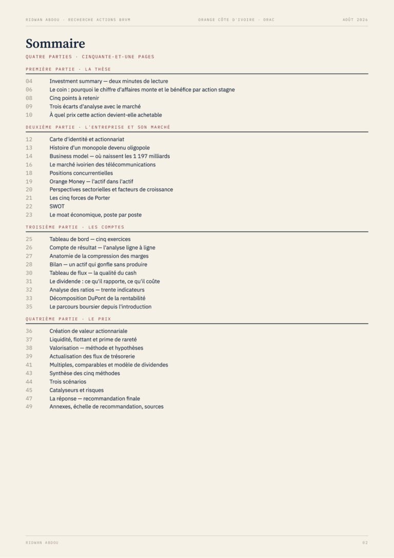 Orange Côte d'Ivoire · Rapport d'août 2026, sommaire (page 2)
