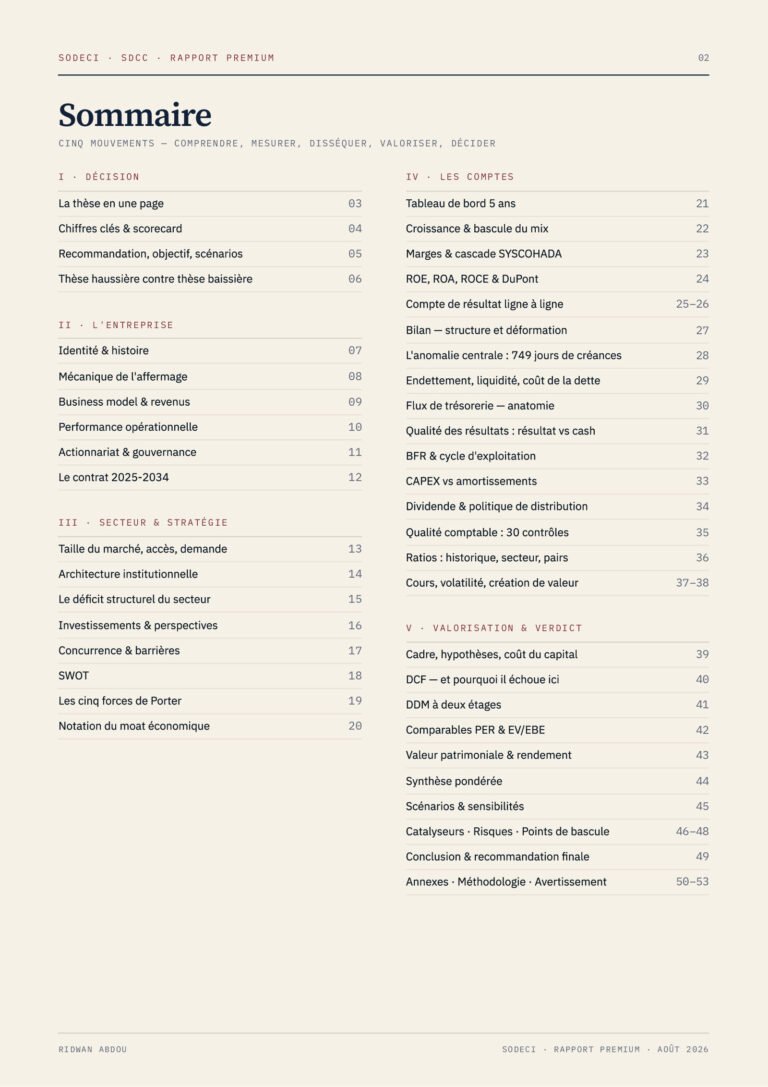 SODECI · Rapport d'août 2026, sommaire (page 2)